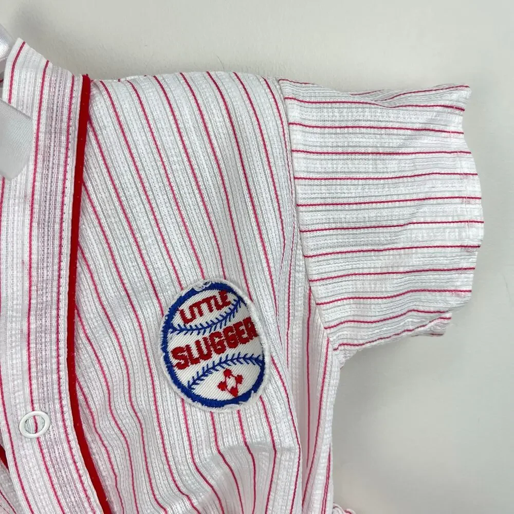 Vintage Red Striped Baseball Pajama Set 24 Months USA